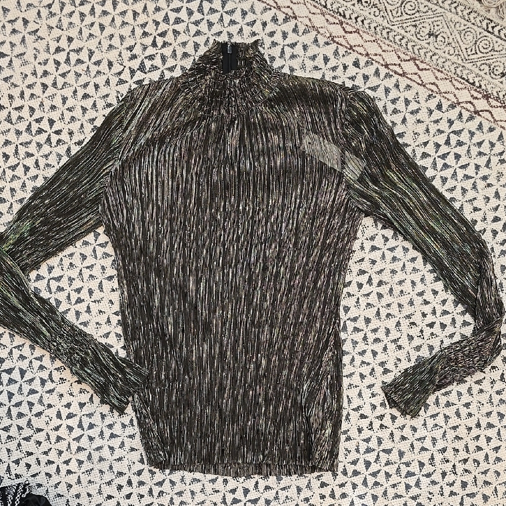 L'AGENCE Black AND Gold Sheer Long Sleeve Top sz xs